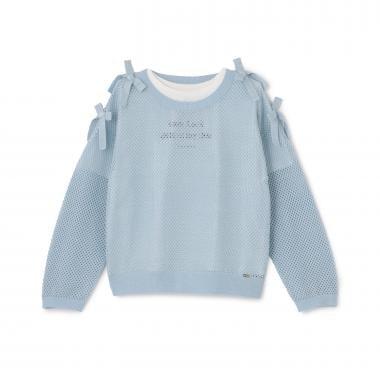 亮絲網眼針織+短袖T恤套裝