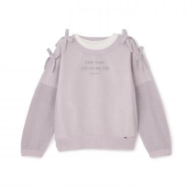 亮絲網眼針織+短袖T恤套裝