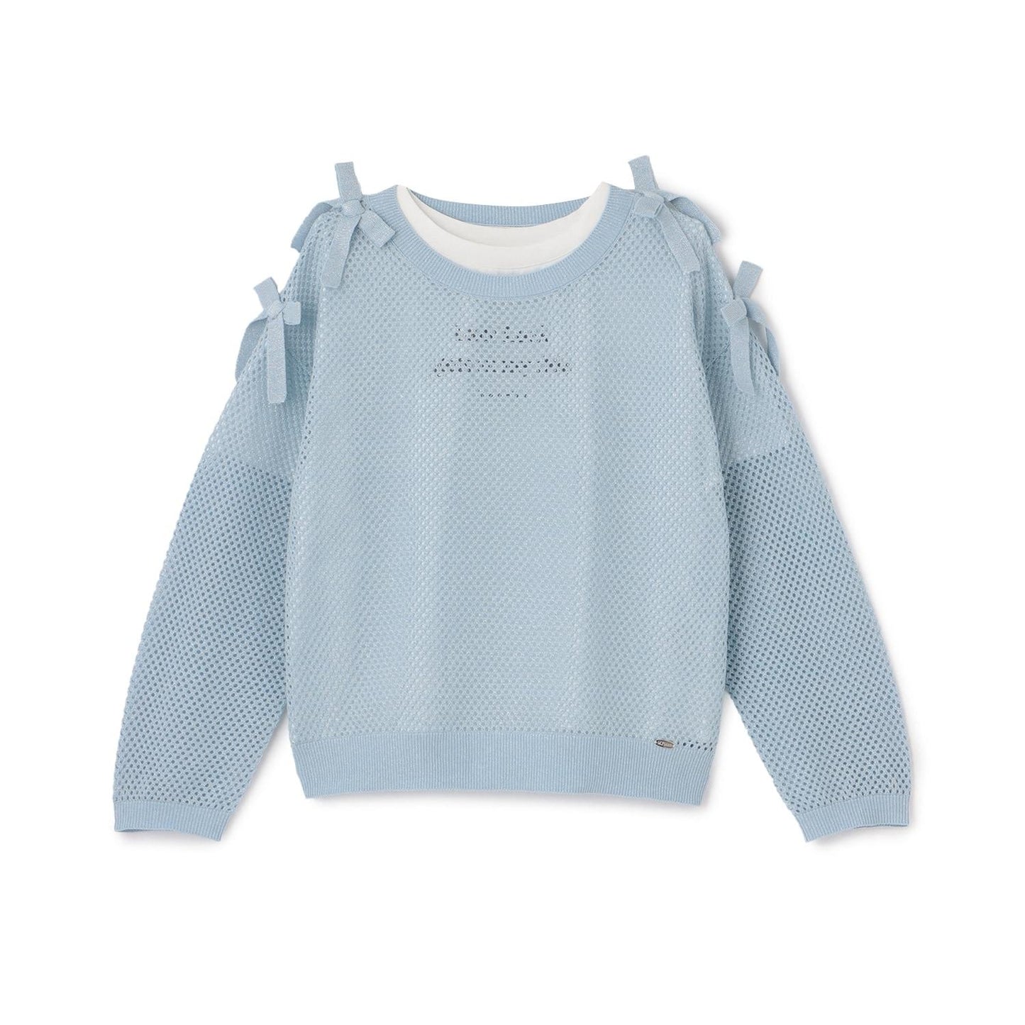 亮絲網眼針織+短袖T恤套裝