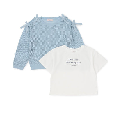 亮絲網眼針織+短袖T恤套裝