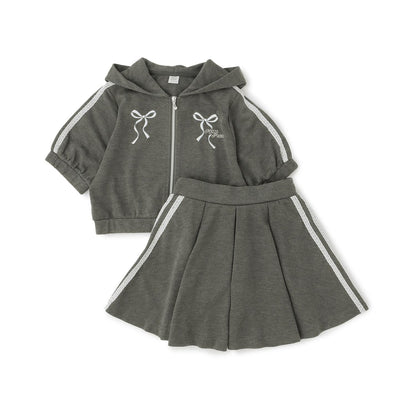 亮絲毛圈拉鍊連帽外套＋喇叭裙褲套裝