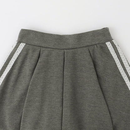 亮絲毛圈拉鍊連帽外套＋喇叭裙褲套裝