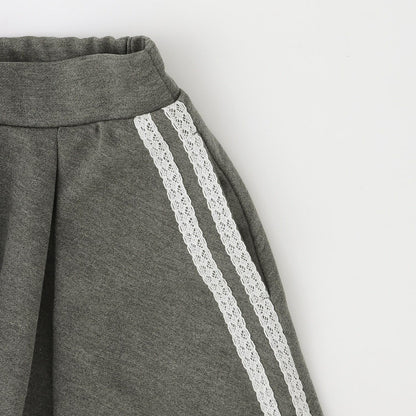 亮絲毛圈拉鍊連帽外套＋喇叭裙褲套裝