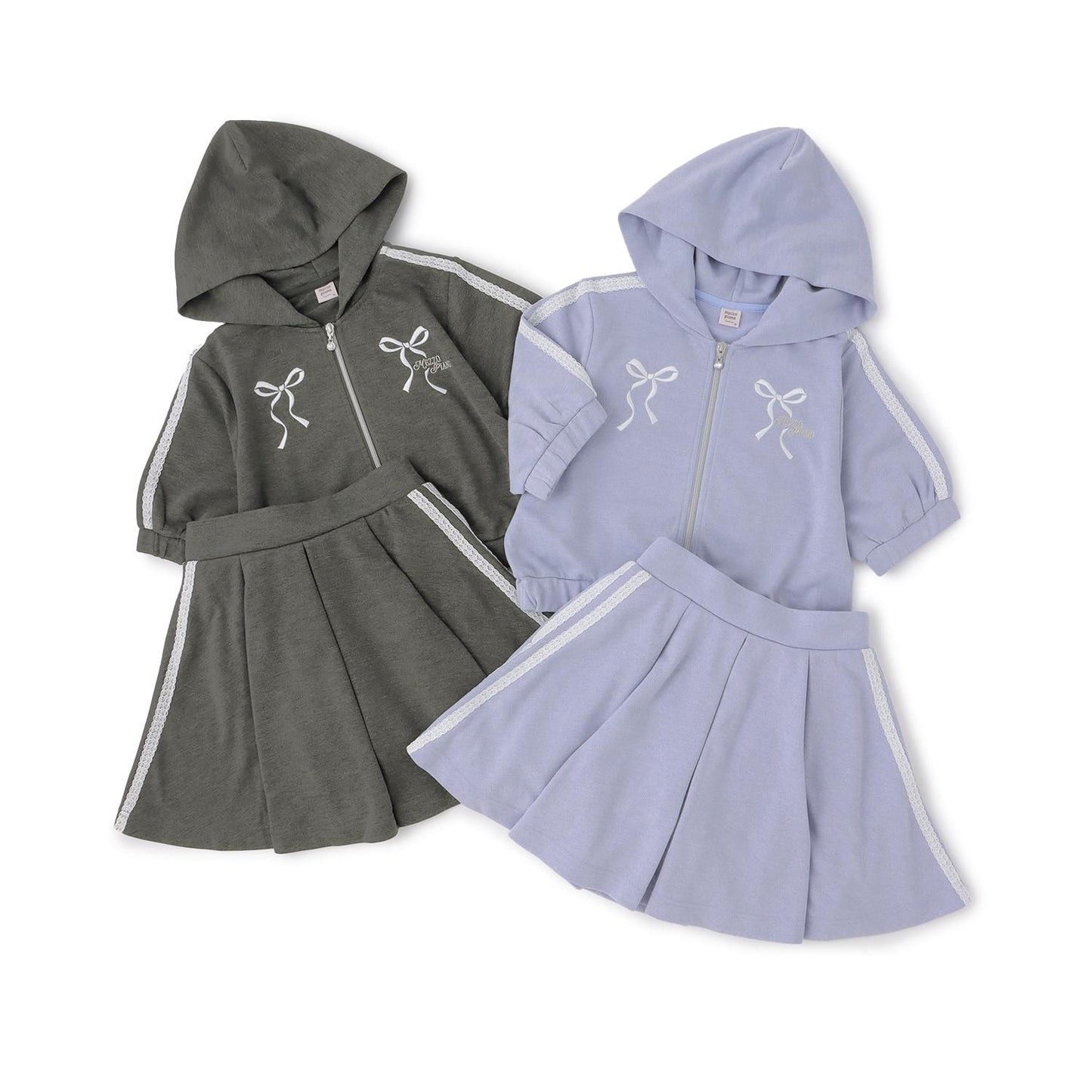 亮絲毛圈拉鍊連帽外套＋喇叭裙褲套裝