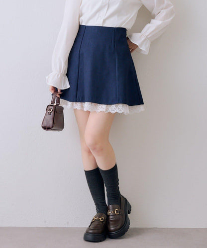 下襬蕾絲迷你半身裙