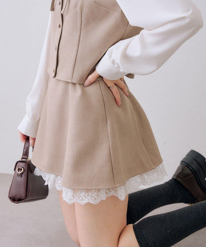 下襬蕾絲迷你半身裙