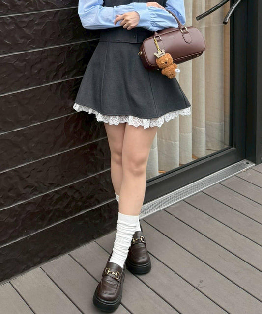 下襬蕾絲迷你半身裙