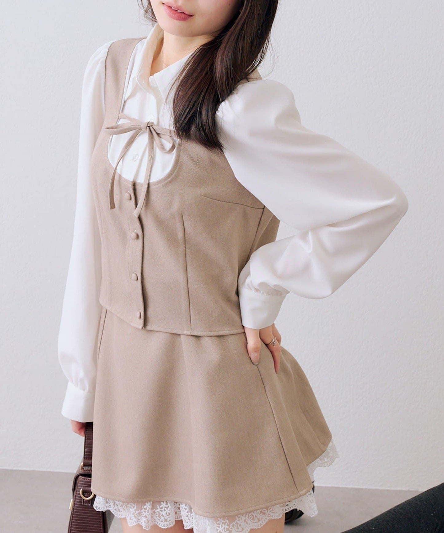 拼接蝴蝶結設計 襯衫