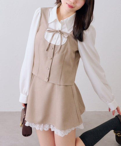 下襬蕾絲迷你半身裙