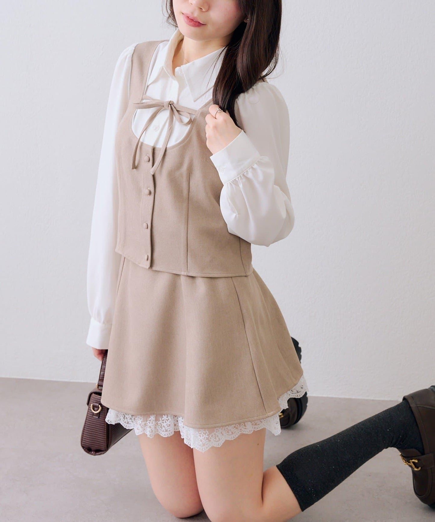 拼接蝴蝶結設計 襯衫