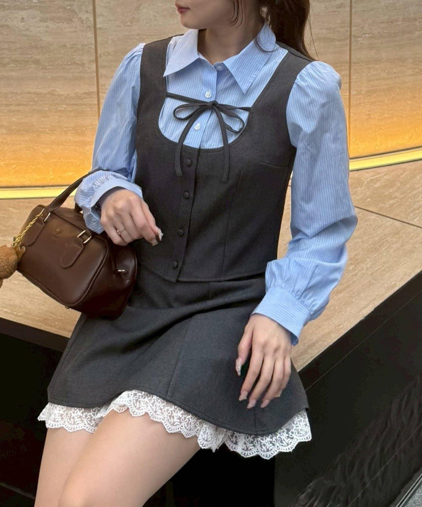 拼接蝴蝶結設計 襯衫