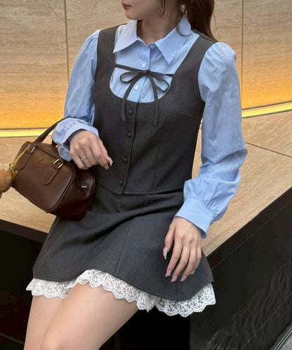 拼接蝴蝶結設計 襯衫