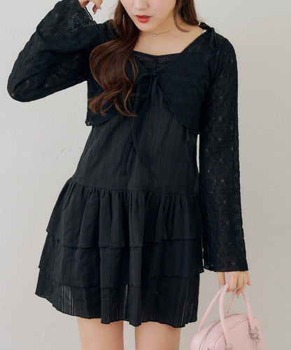 蕾絲小披肩吊帶長款上衣套裝