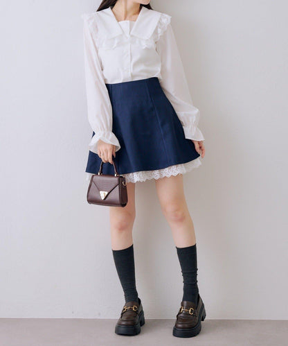 下襬蕾絲迷你半身裙