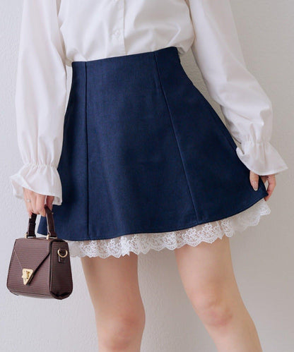 下襬蕾絲迷你半身裙