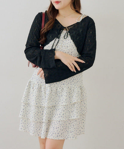 蕾絲小披肩吊帶長款上衣套裝