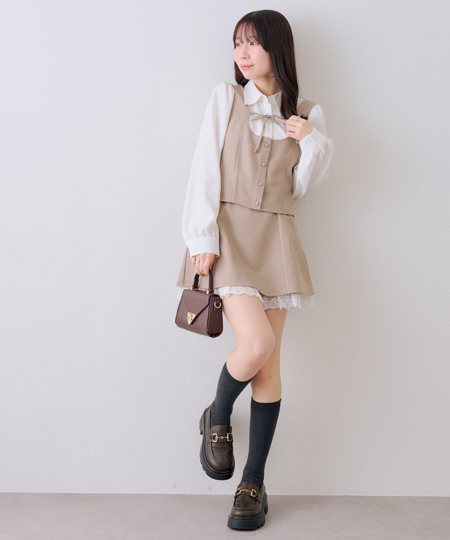 拼接蝴蝶結設計 襯衫