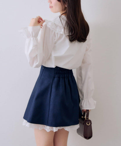 下襬蕾絲迷你半身裙