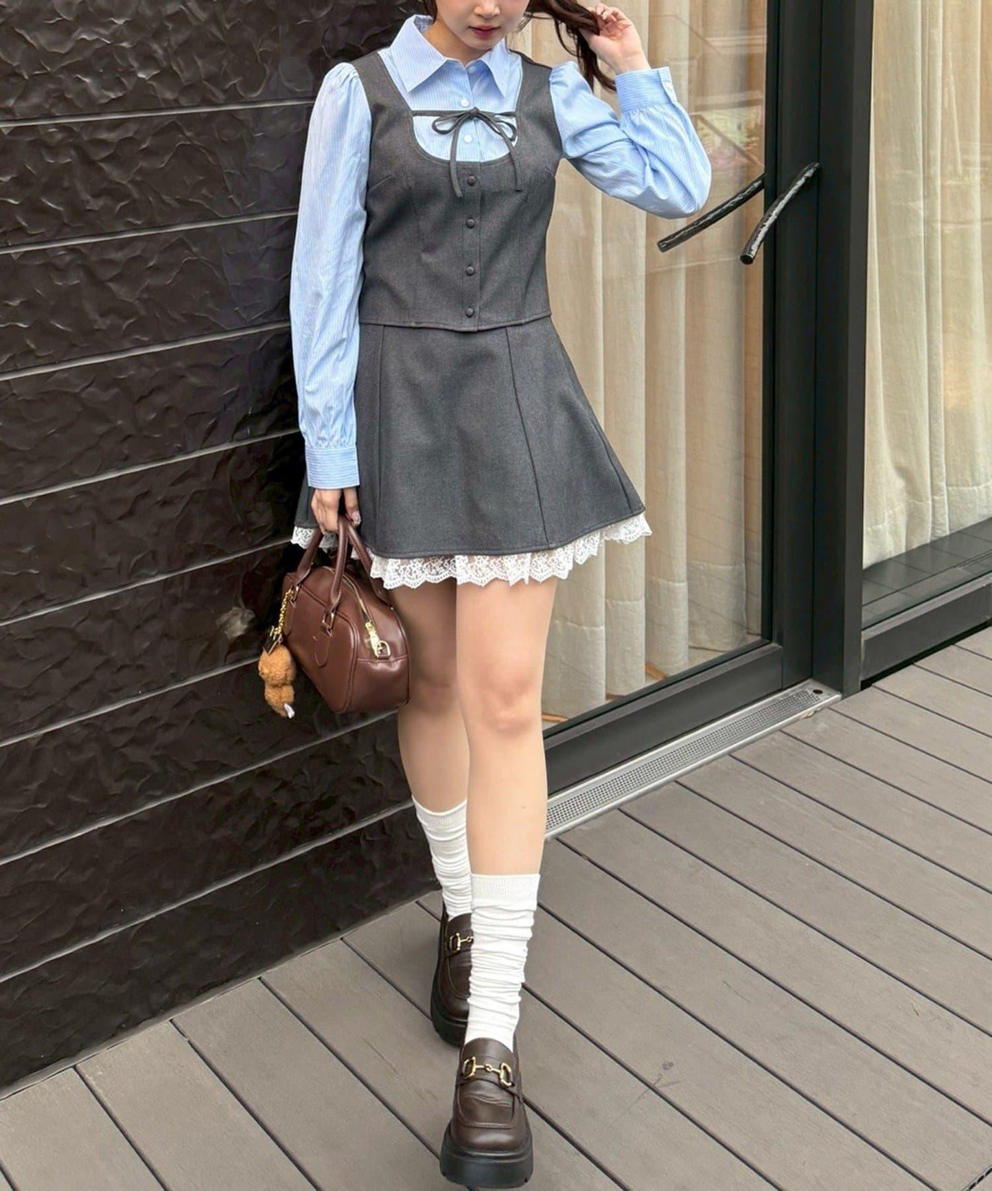 拼接蝴蝶結設計 襯衫