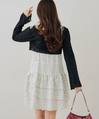 蕾絲小披肩吊帶長款上衣套裝