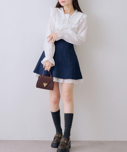 下襬蕾絲迷你半身裙