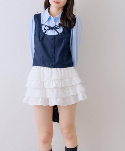 拼接蝴蝶結設計 襯衫
