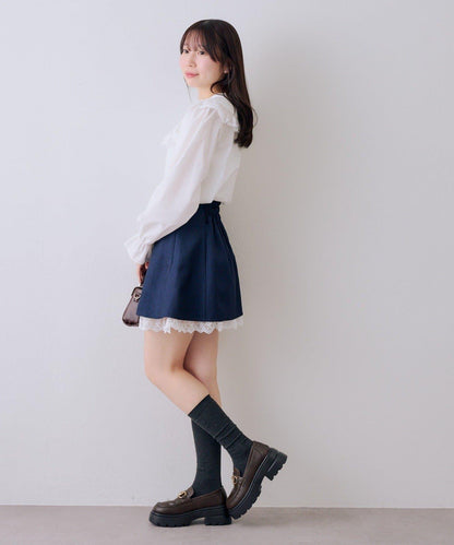 下襬蕾絲迷你半身裙