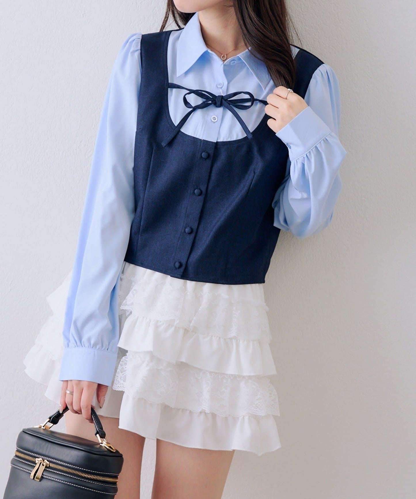 拼接蝴蝶結設計 襯衫