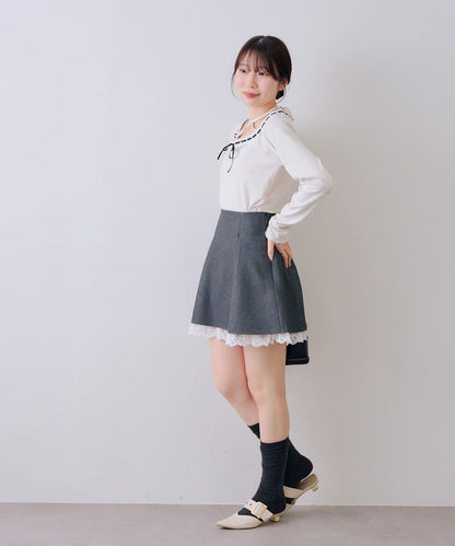 下襬蕾絲迷你半身裙