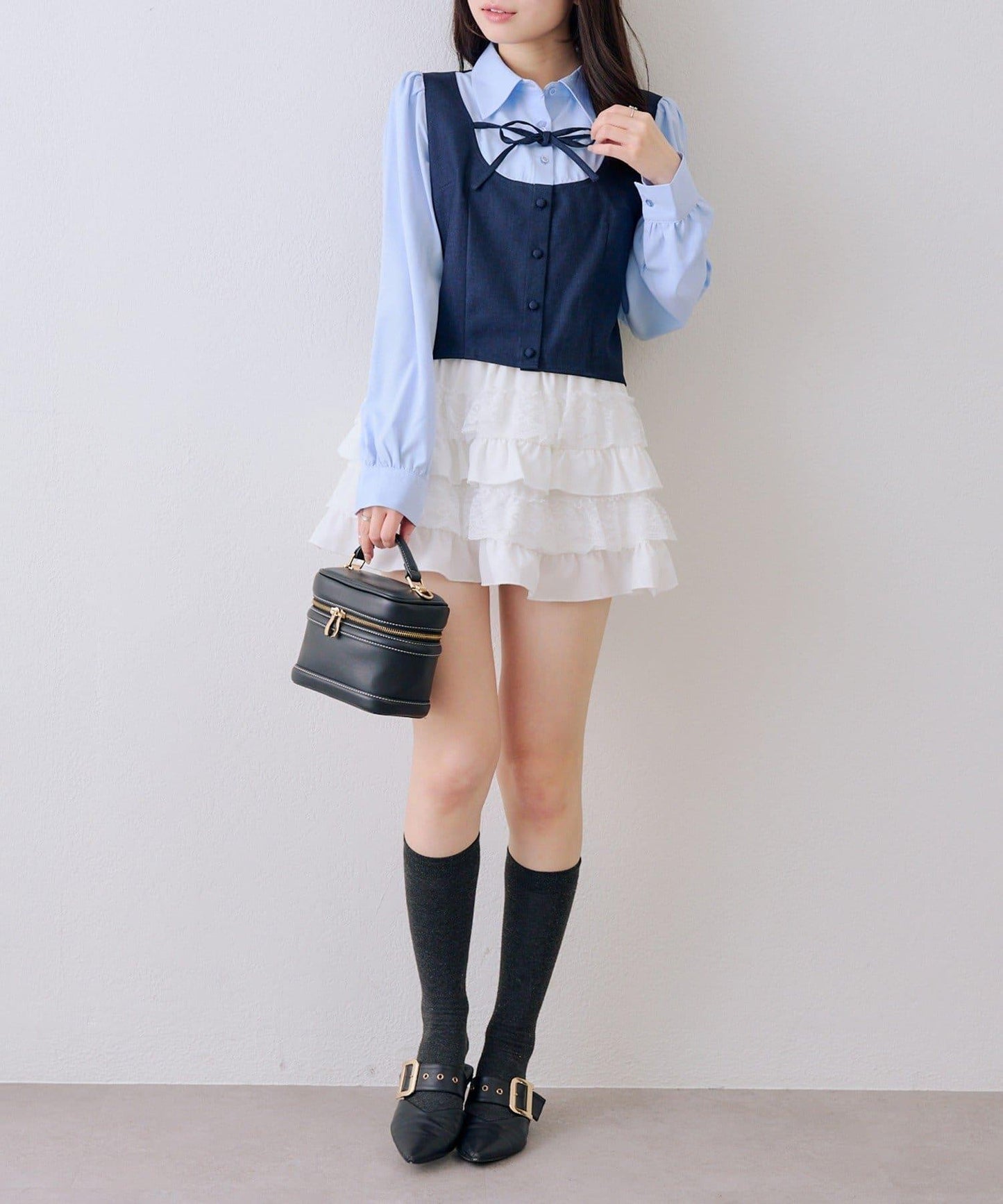 拼接蝴蝶結設計 襯衫