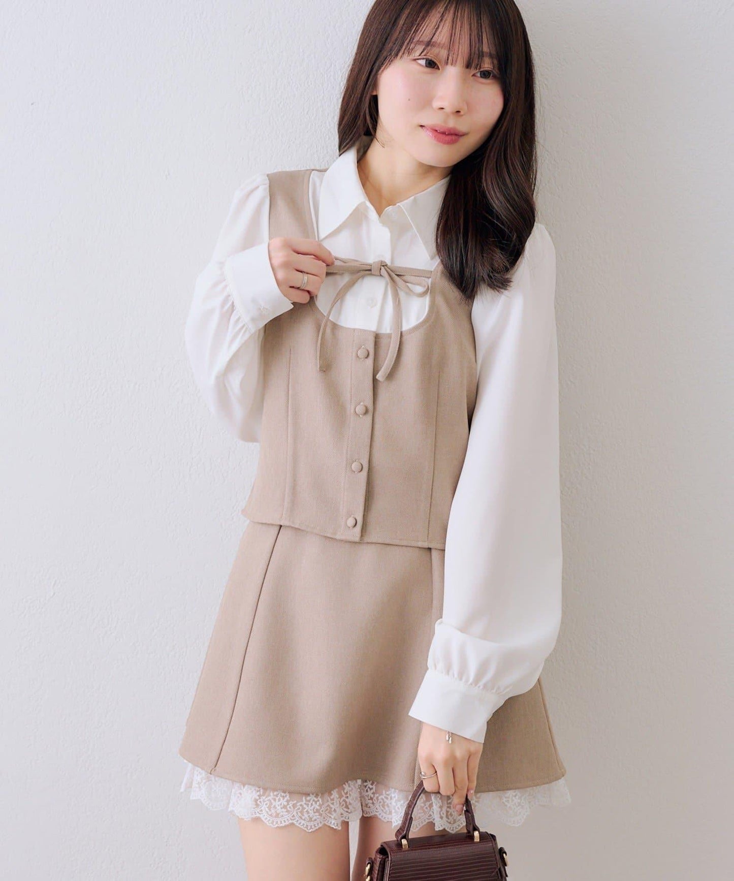 拼接蝴蝶結設計 襯衫