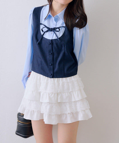 拼接蝴蝶結設計 襯衫