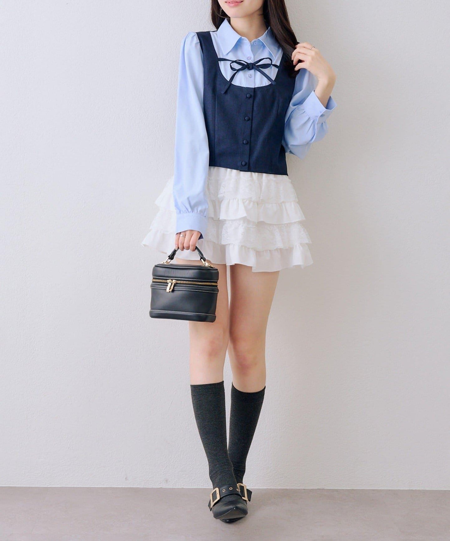 拼接蝴蝶結設計 襯衫