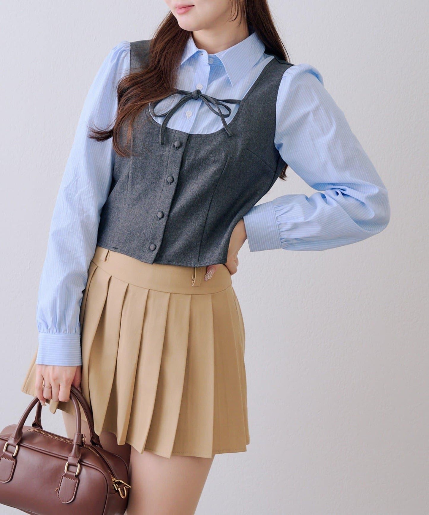 拼接蝴蝶結設計 襯衫