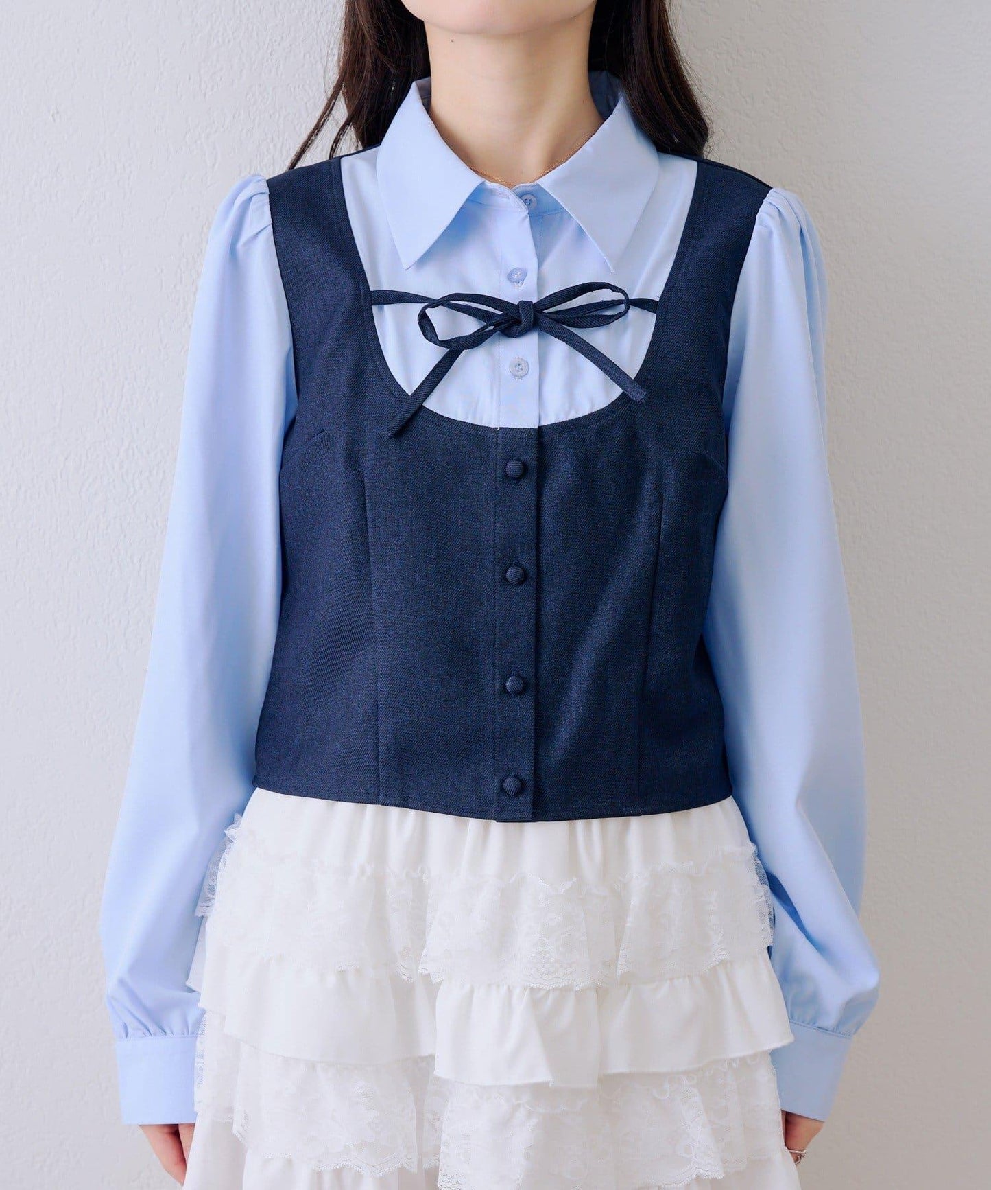 拼接蝴蝶結設計 襯衫