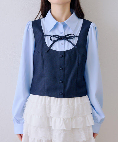 拼接蝴蝶結設計 襯衫