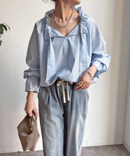 荷葉邊領 設計 襯衫