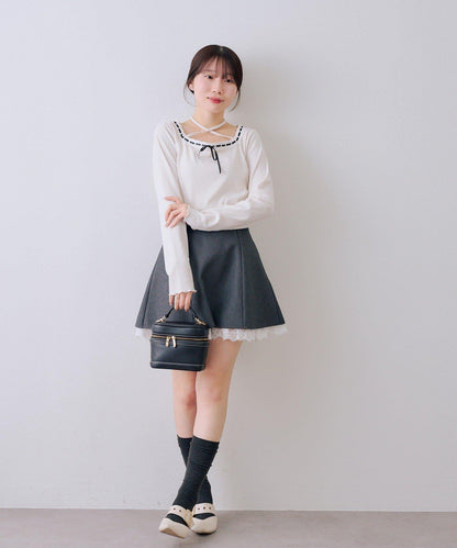 下襬蕾絲迷你半身裙