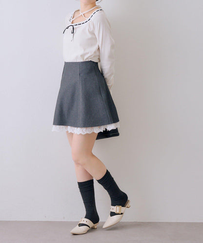 下襬蕾絲迷你半身裙