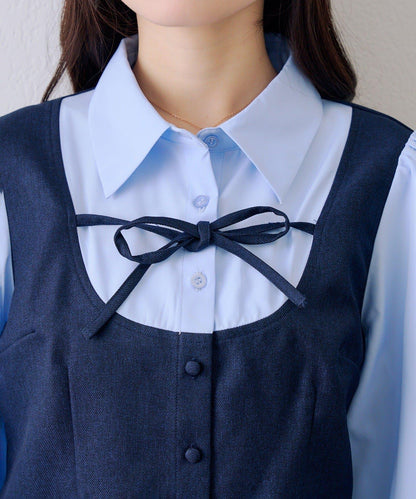 拼接蝴蝶結設計 襯衫