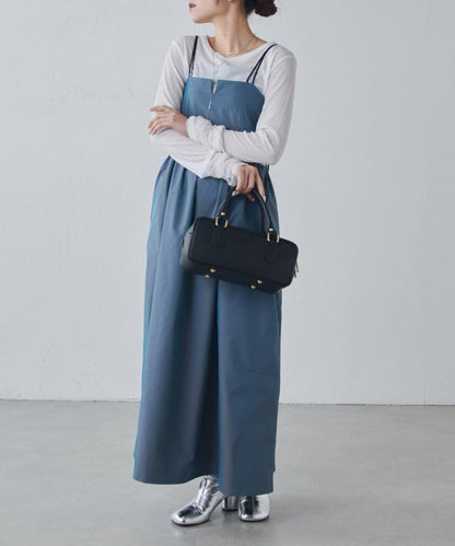 腰部拼接褶皺吊帶連衣裙