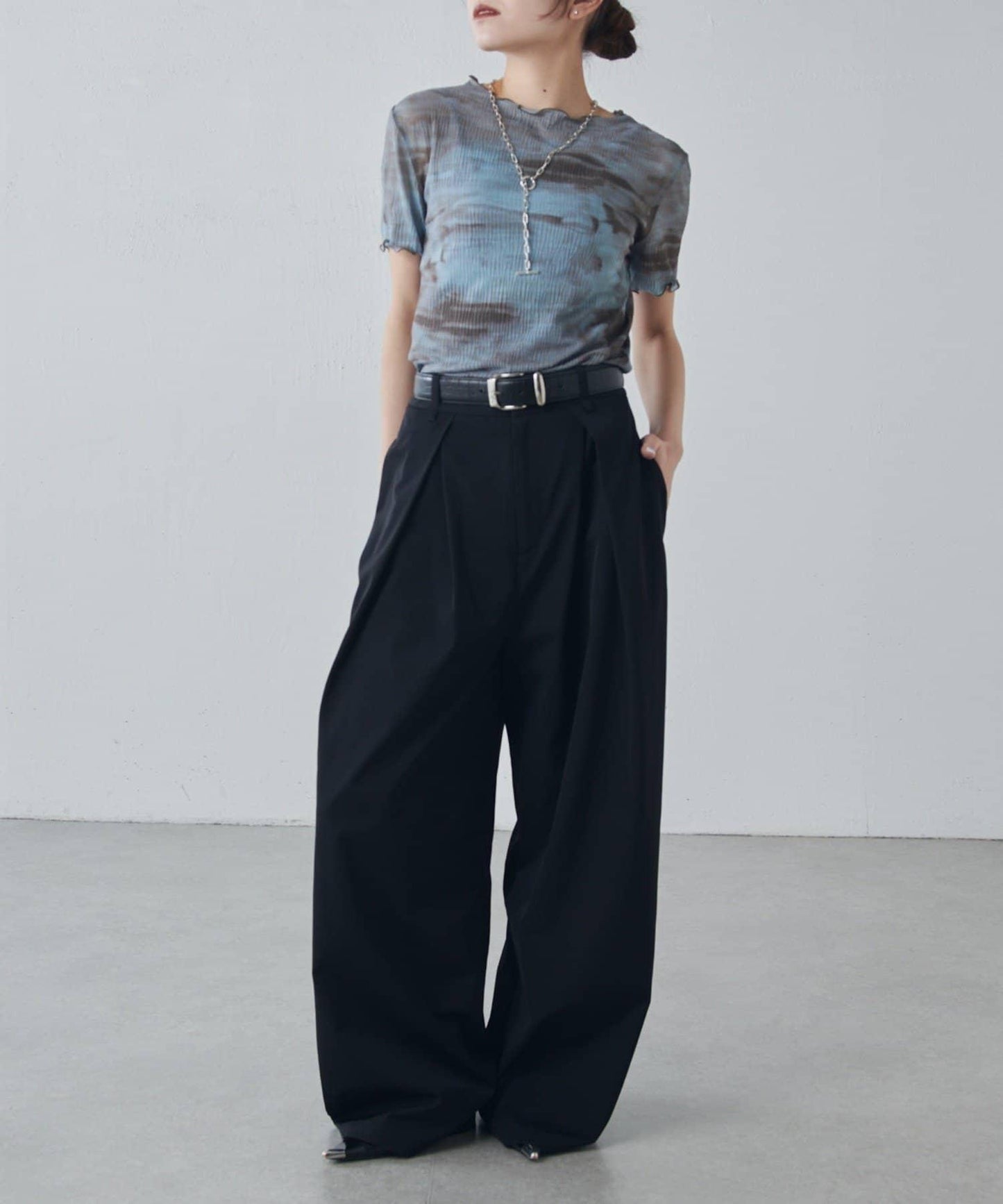 設計褶闊腿西裝褲