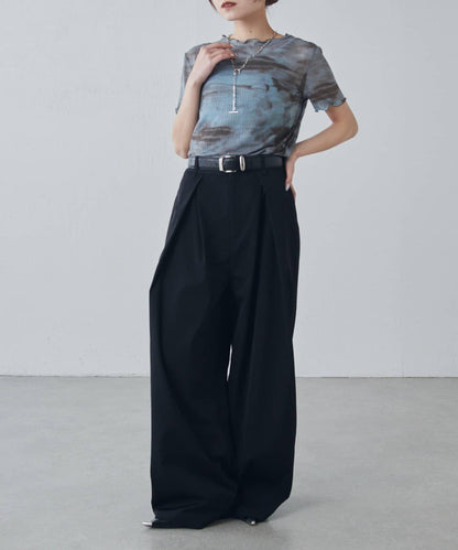 設計褶闊腿西裝褲