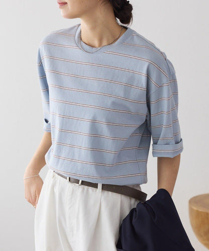 成人風 多色條紋 五分袖 Tee T恤