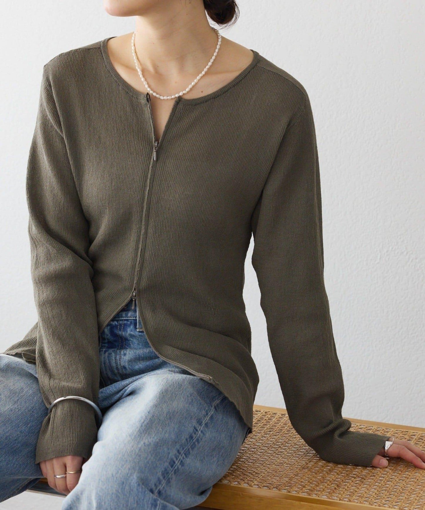 隨性風 拉鍊羅紋 針織開衫