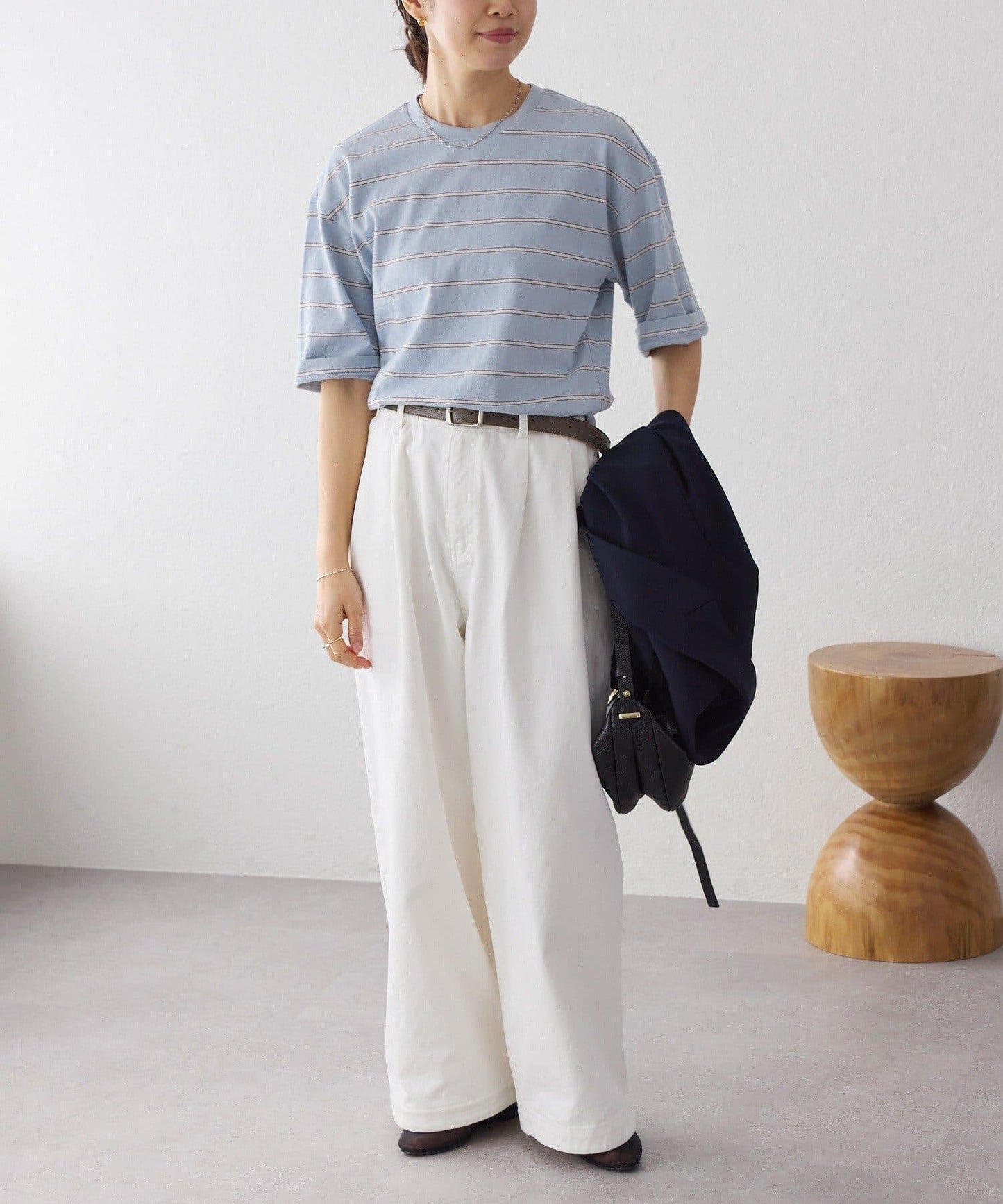 成人風 多色條紋 五分袖 Tee T恤