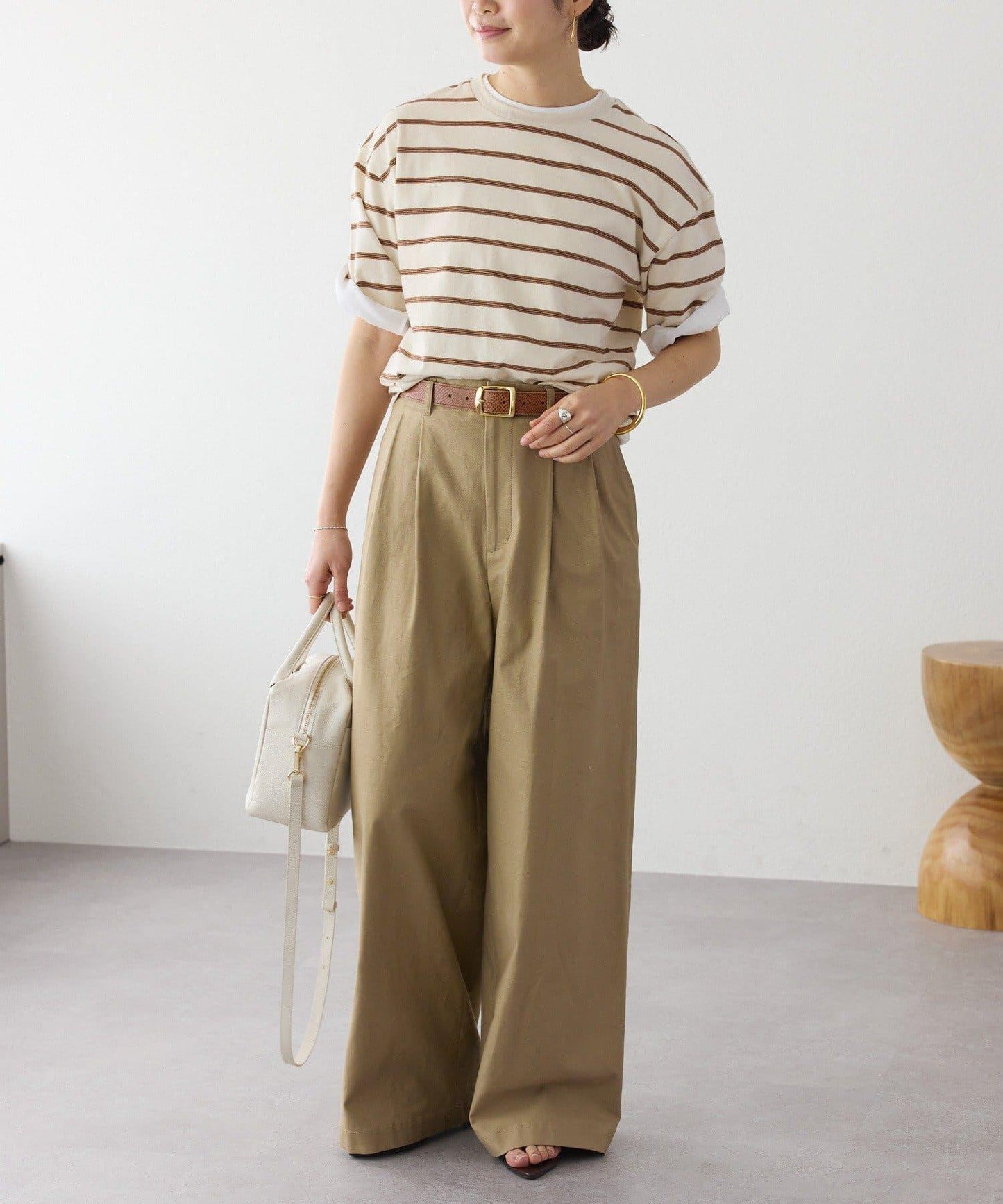 成人風 多色條紋 五分袖 Tee T恤