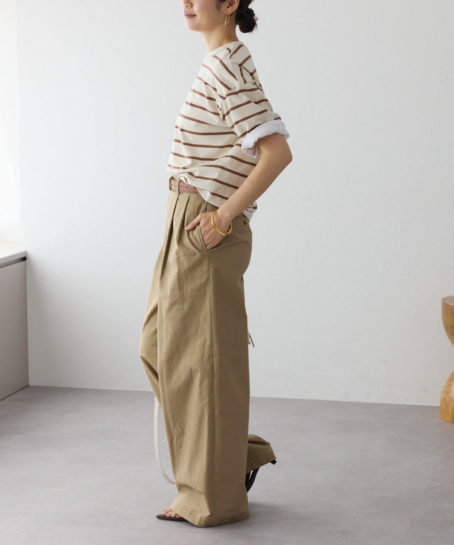 成人風 多色條紋 五分袖 Tee T恤