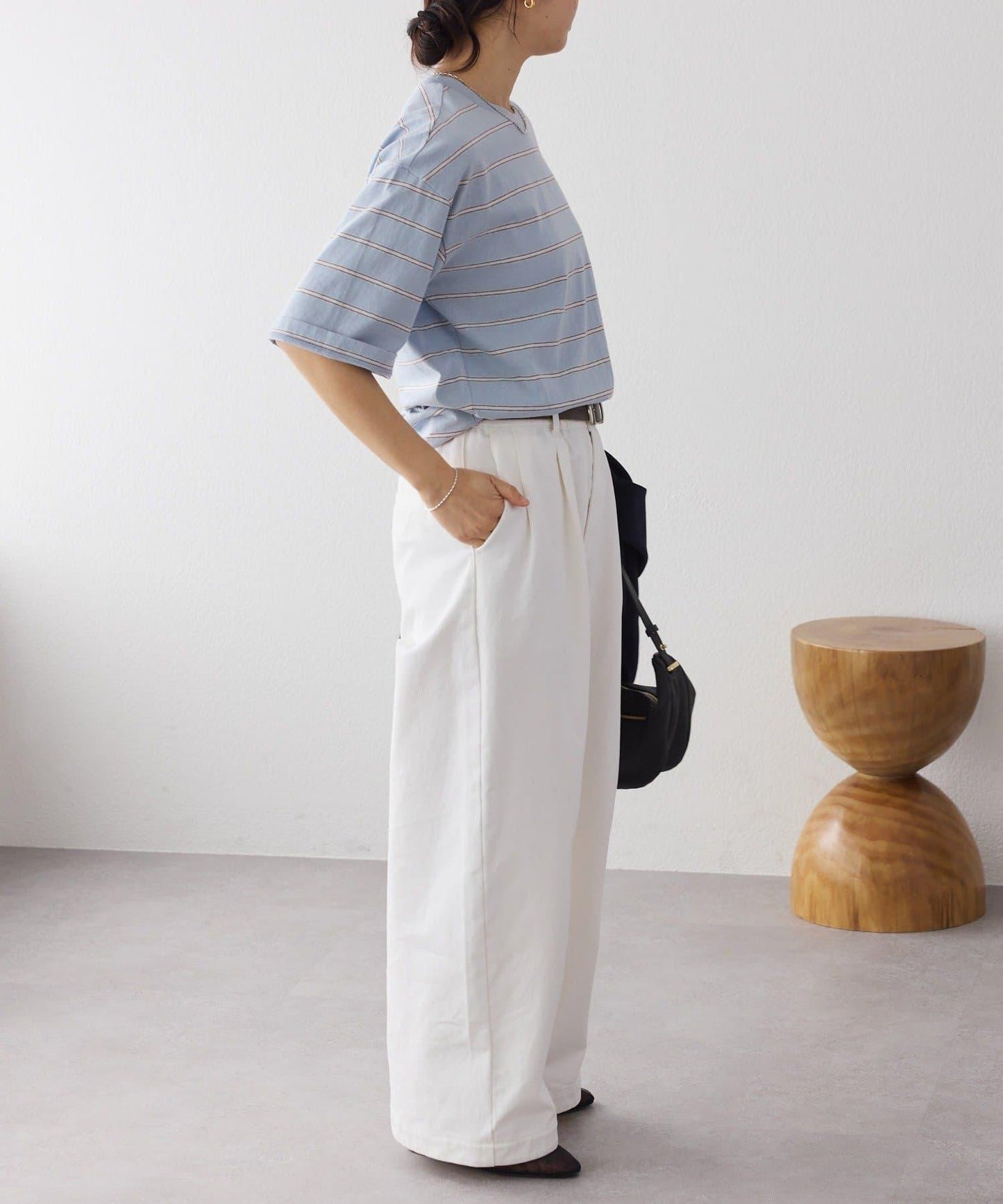 成人風 多色條紋 五分袖 Tee T恤