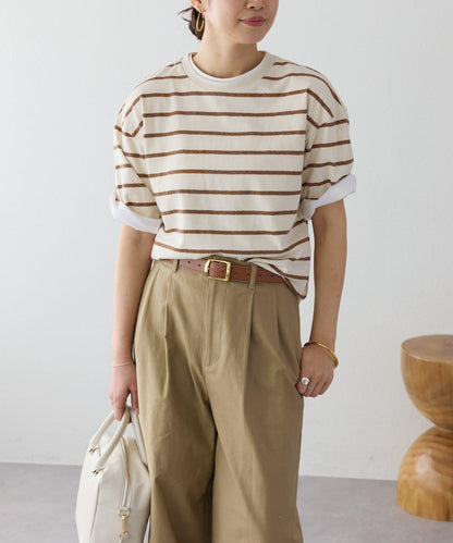 成人風 多色條紋 五分袖 Tee T恤